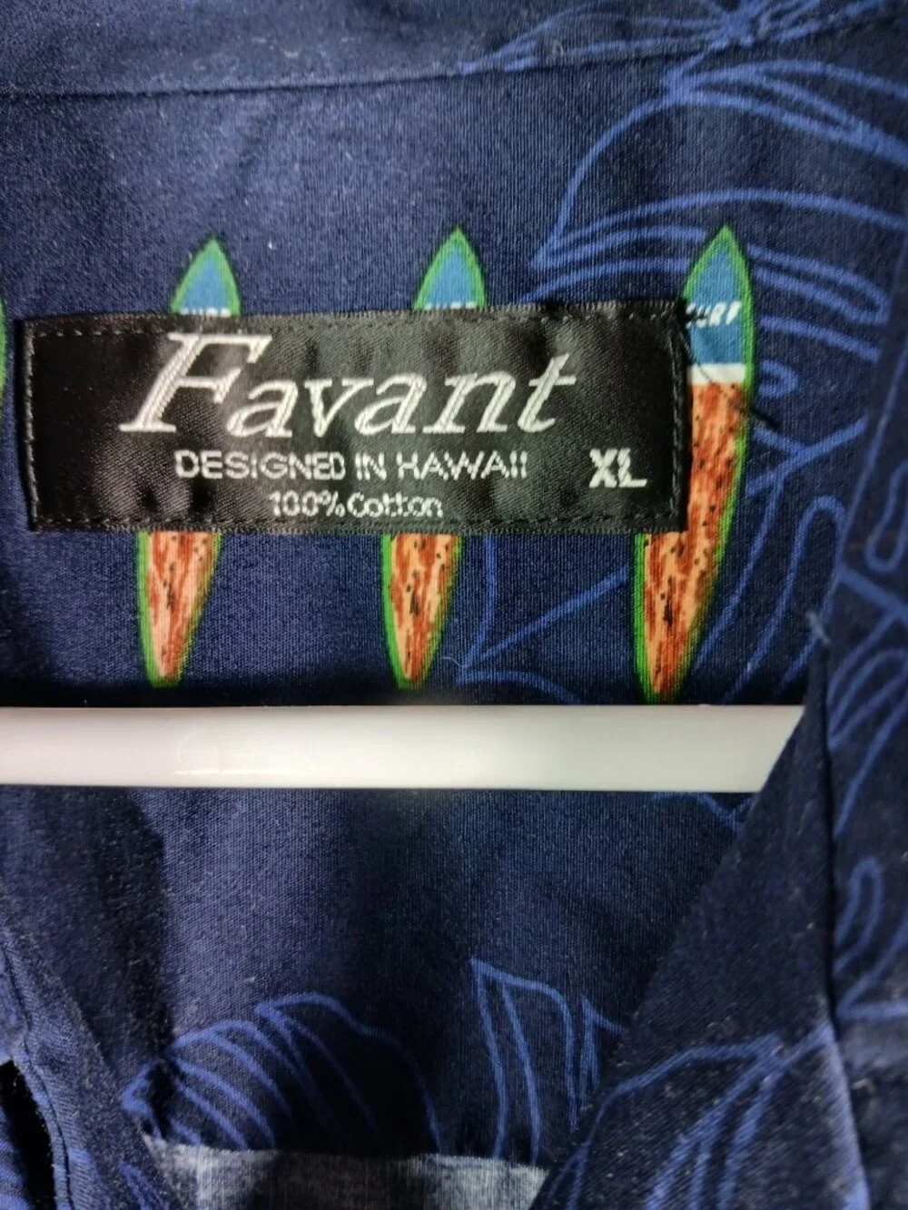 Favant Hawaiian Shirt XL Surfboard Tiki Aloha Print Navy Button-Up 100% Cotton - Picture 4 of 15